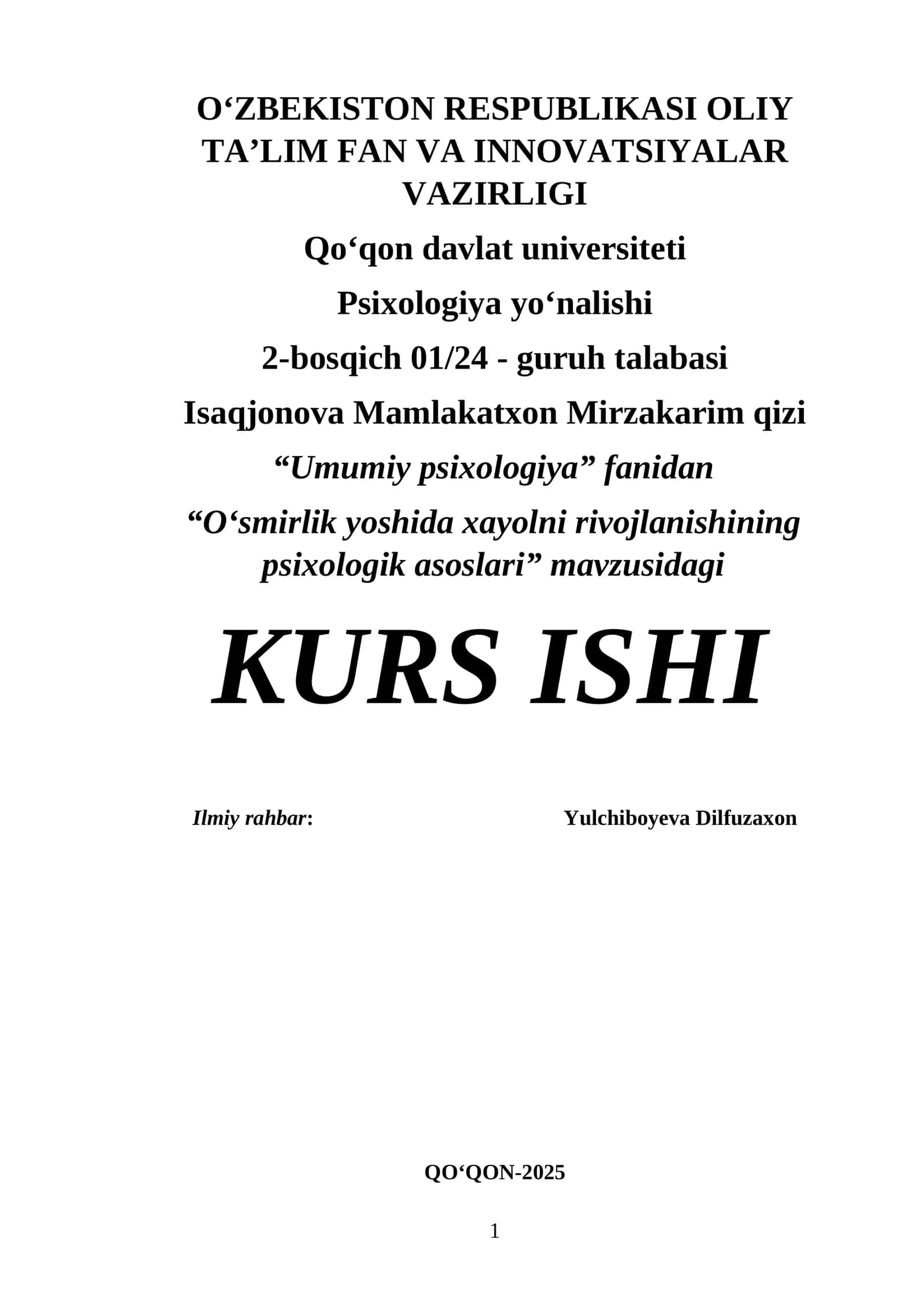 O‘smirlik yoshida xayolni rivojlanishining psixologik asoslari