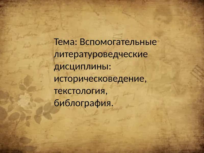 Вспомогательные литературоведческие дисциплины: историческоведение, текстология, библиография