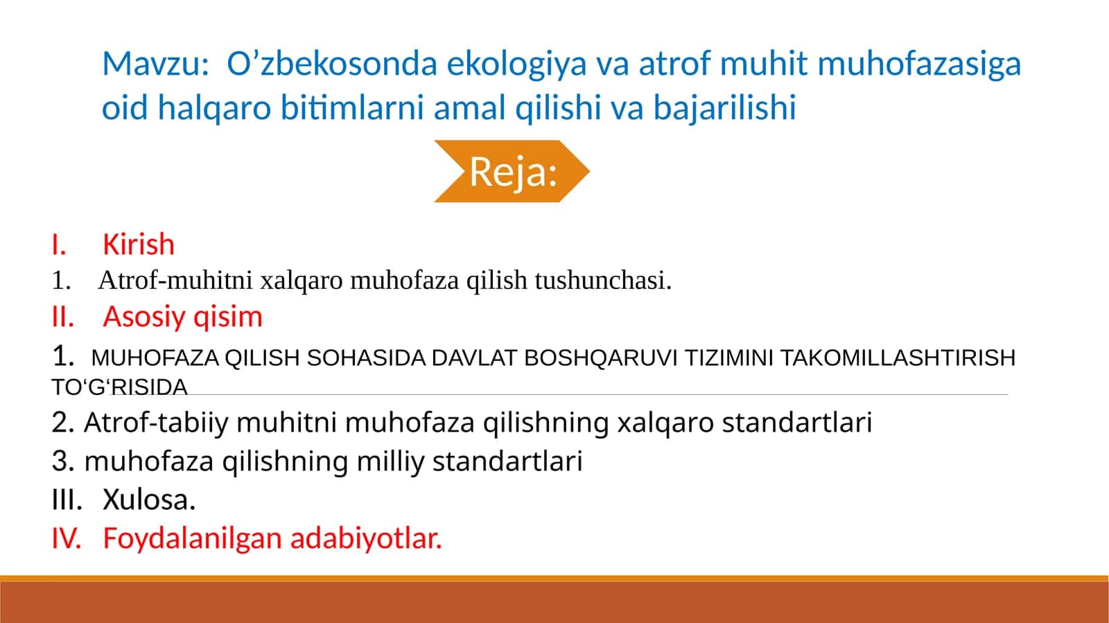O’zbekistonda ekologiya va atrof muhit muhofazasiga oid halqaro bitimlarni amalga oshirish