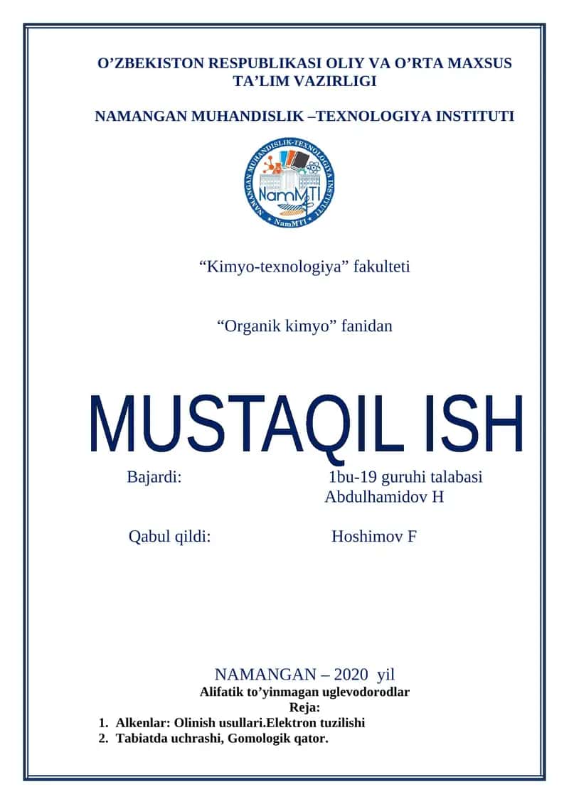 Alifatik to’yinmagan uglevodorodlar