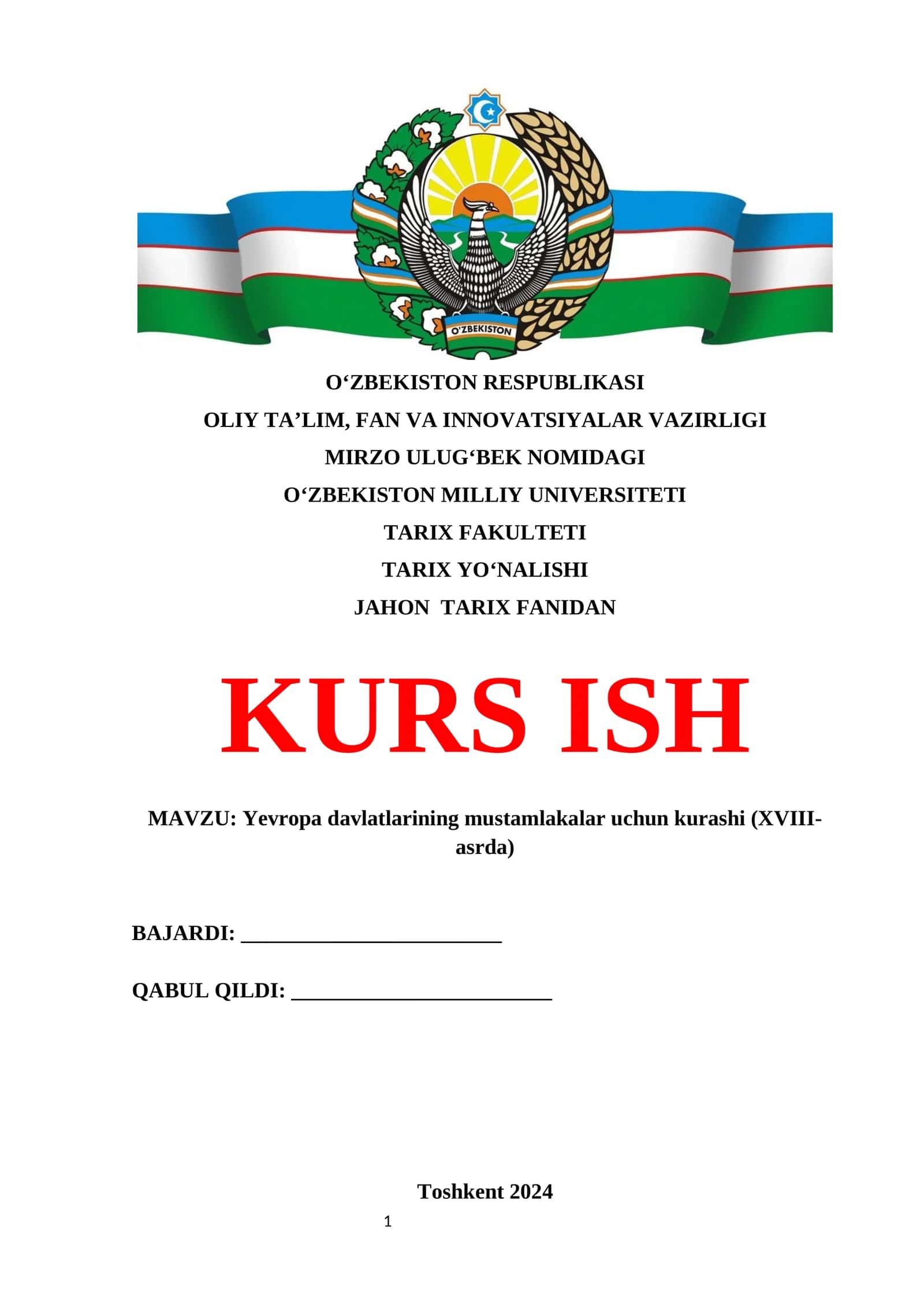 Yevropa davlatlarining mustamlakalar uchun kurashi (XVIII- asrda)
