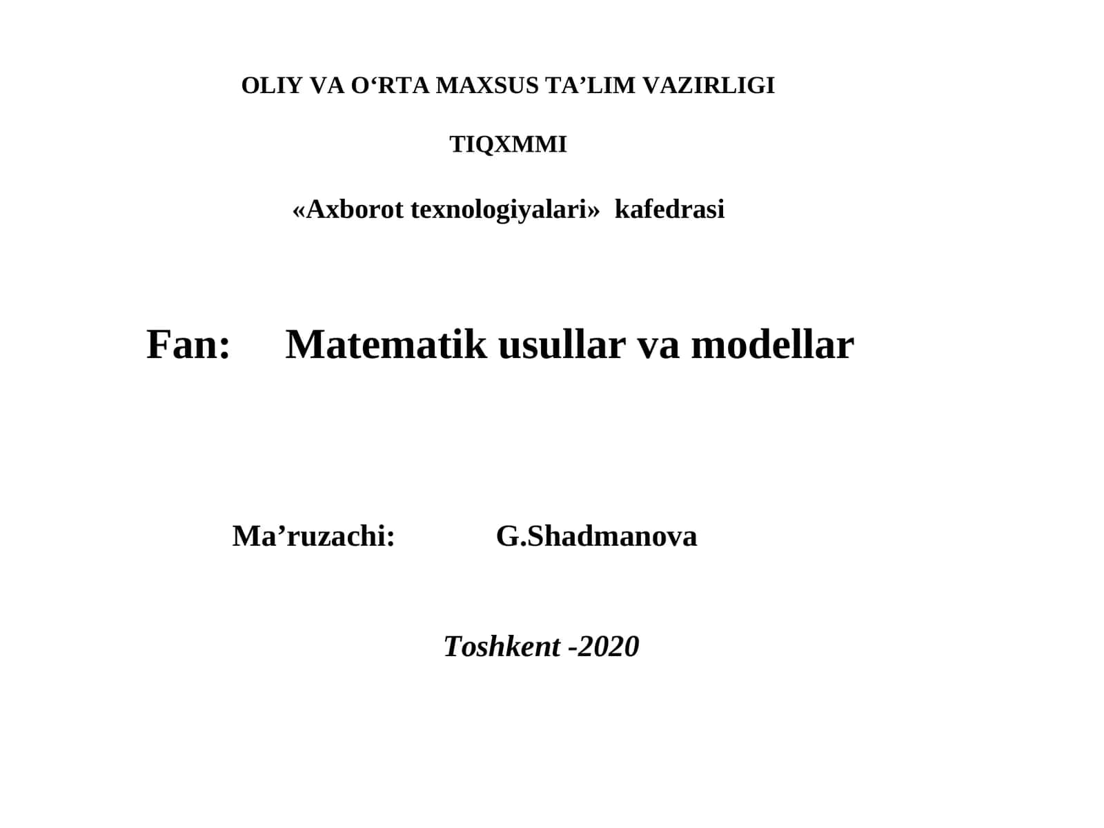 Matematik usullar va modellar