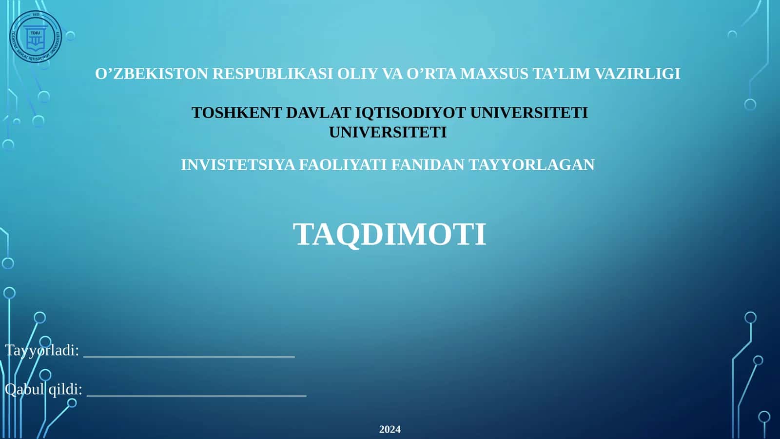 Investitsiya Faoliyatidan Tayyorlagan Taqdimoti