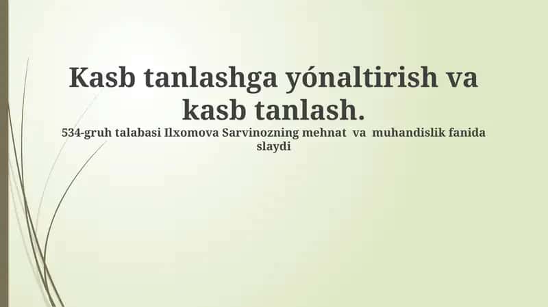 Kasb Tanlash va Yo'naltirish