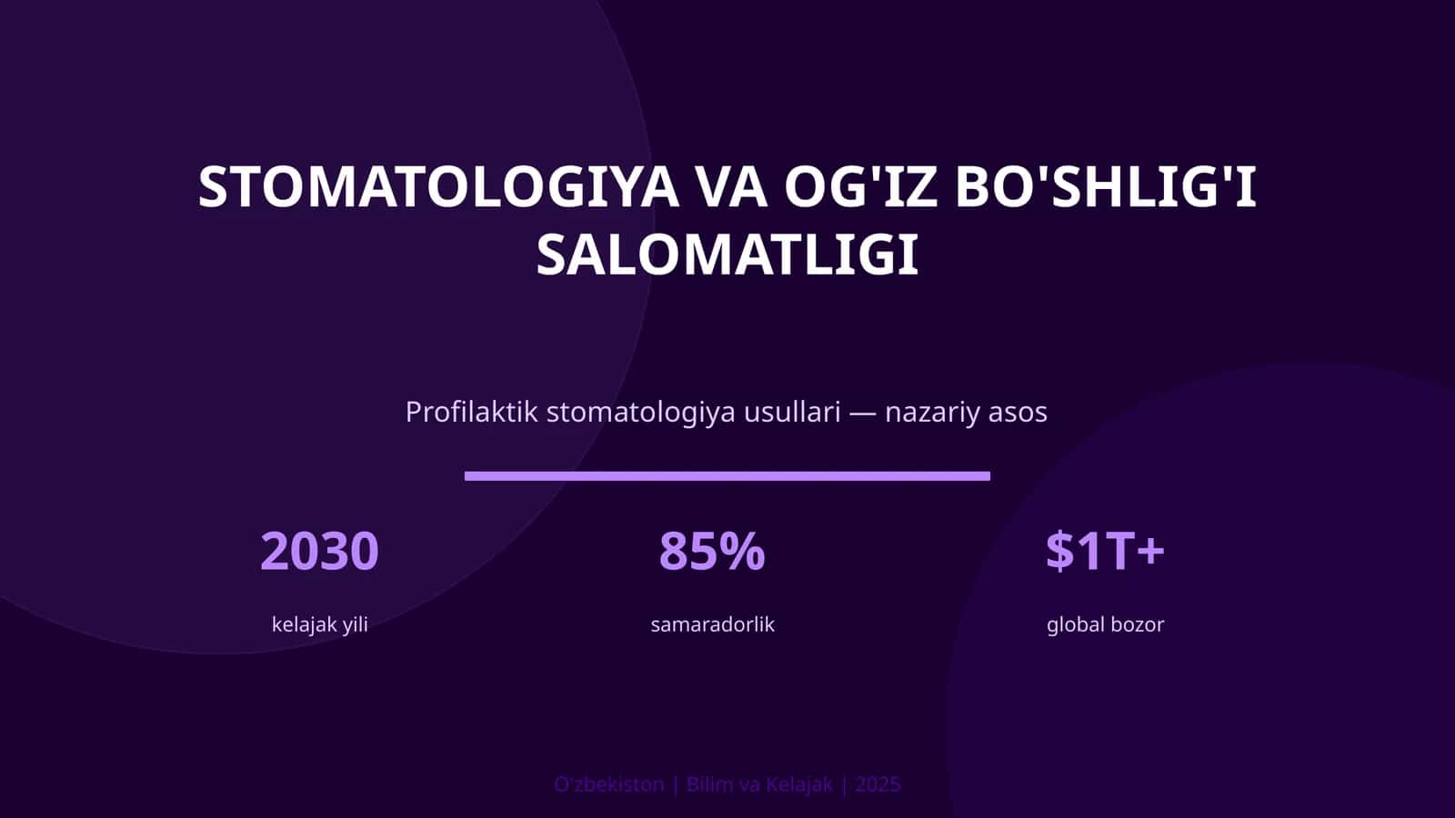 STOMATOLOGIYA VA OG'IZ BO'SHLIG'I SALOMATLIGI