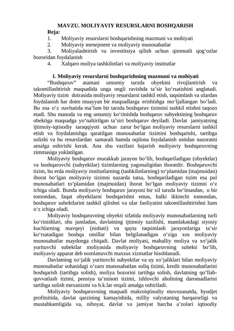 Moliyaviy resurslarni boshqarish
