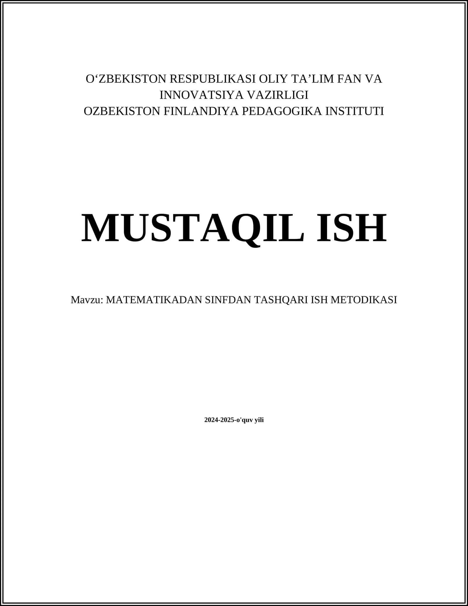 MATEMATIKADAN SINFDAN TASHQARI ISH METODIKASI