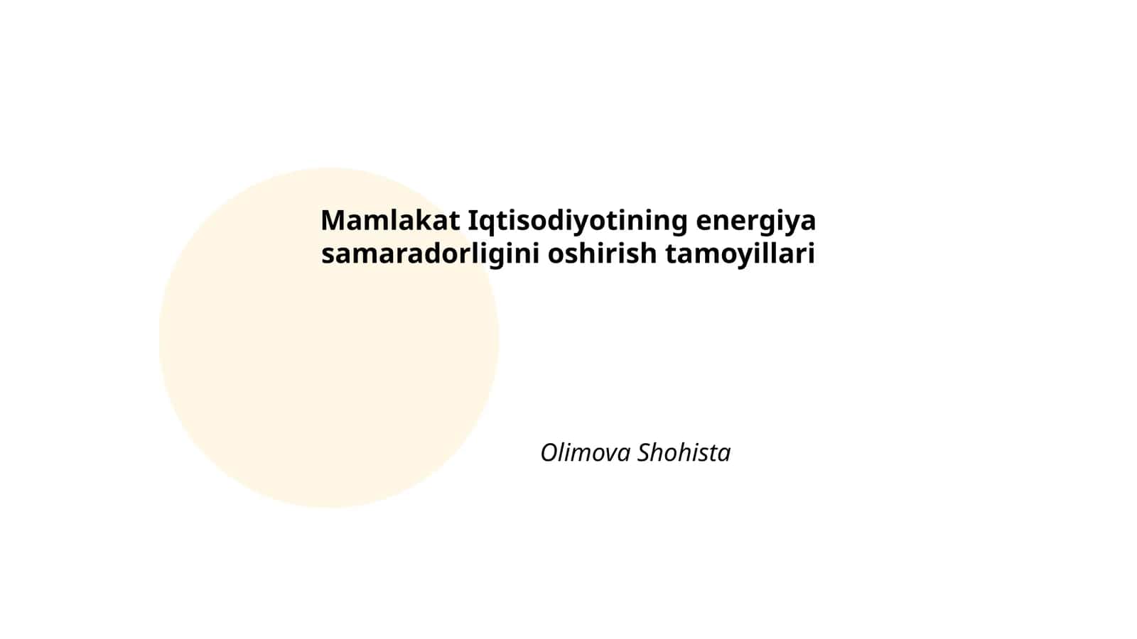 Mamlakat Iqtisodiyotining energiya samaradorligini oshirish tamoyillari