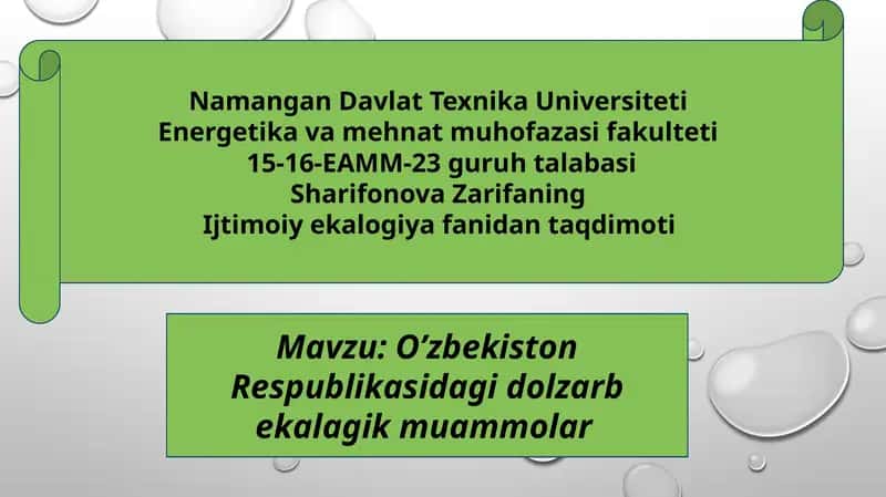 O‘zbekiston Respublikasidagi dolzarbekalagikmuammolar