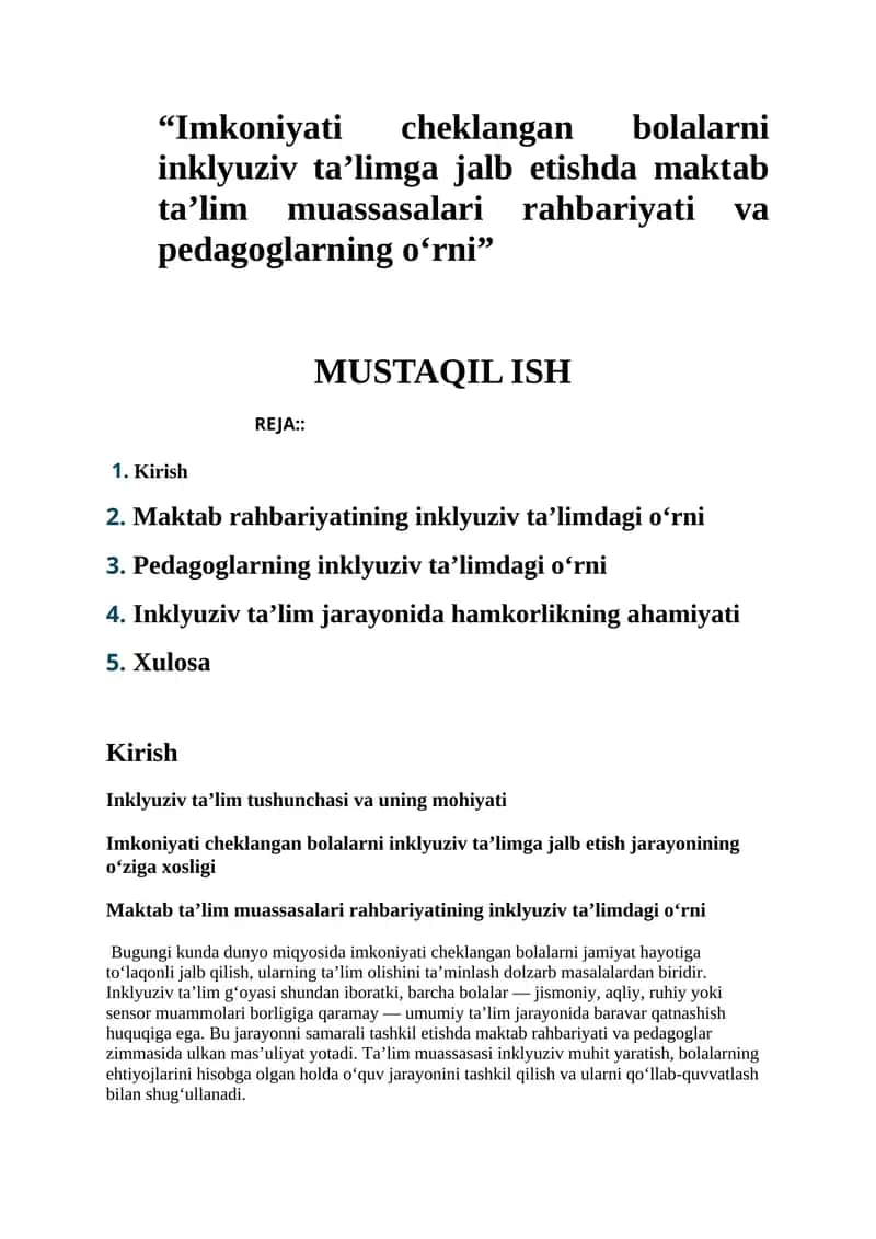 Inklyuziv Ta'lim