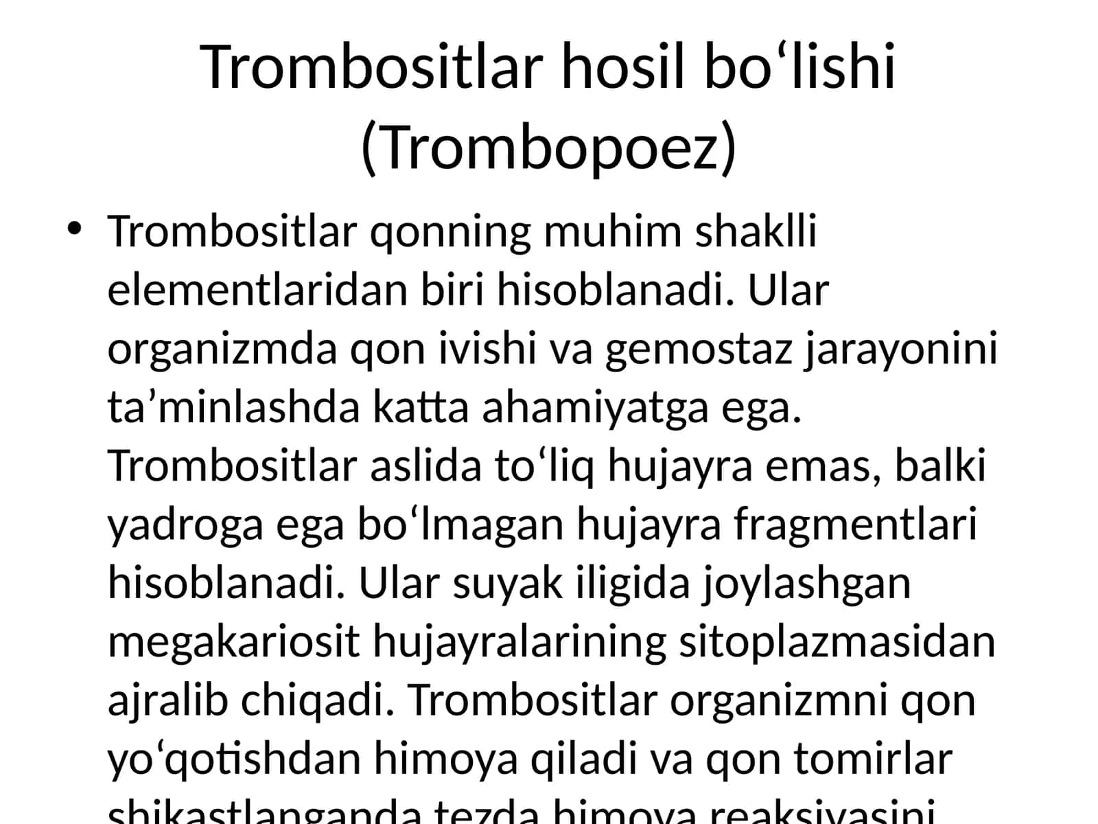 Trombositlar hosil bo‘lishi (Trombopoez)