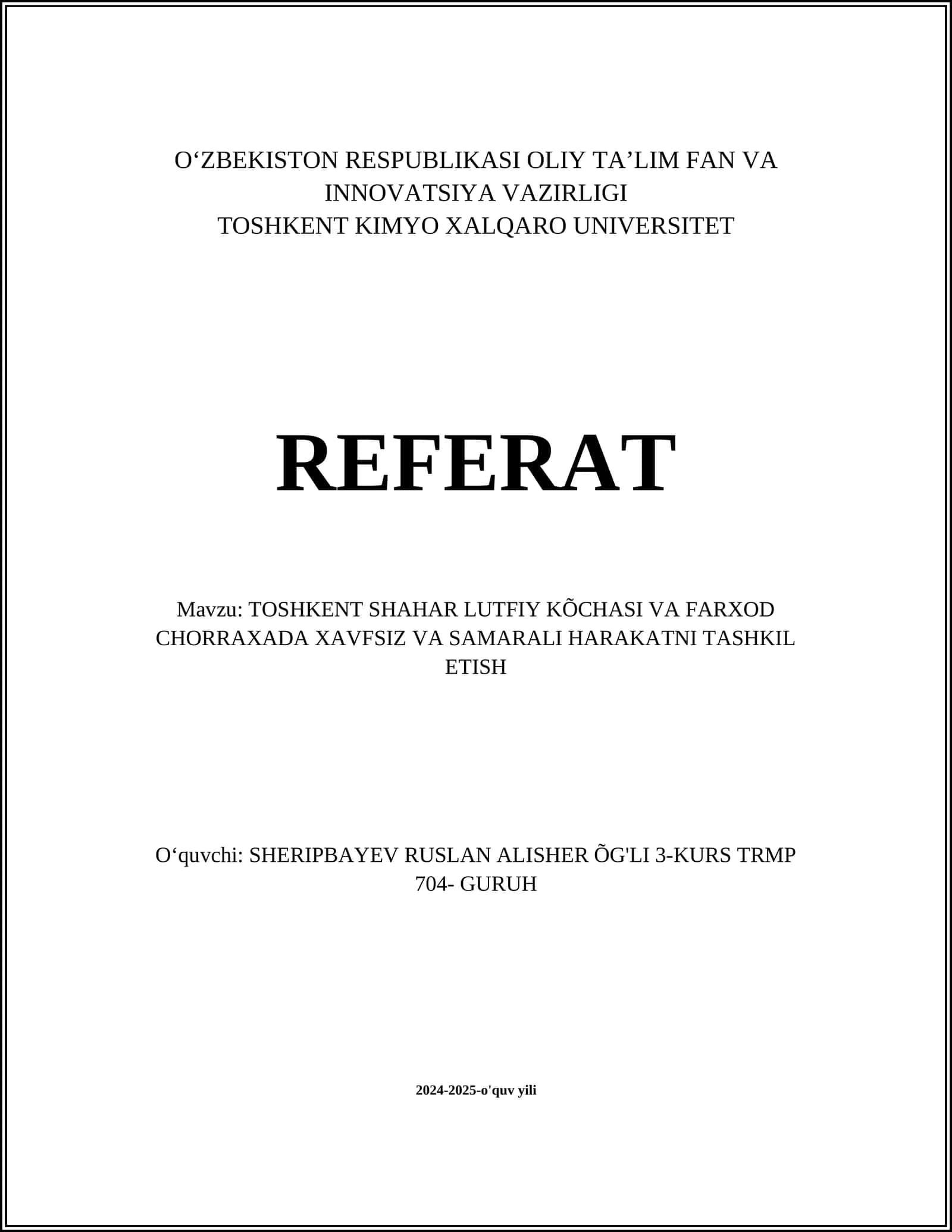 Lutfiy koʻchasida harakat xavfsizligi