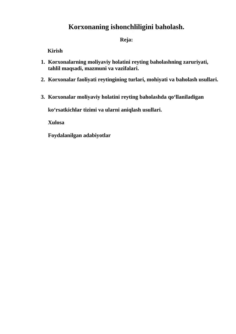 Korxonaning ishonchliligini baholash