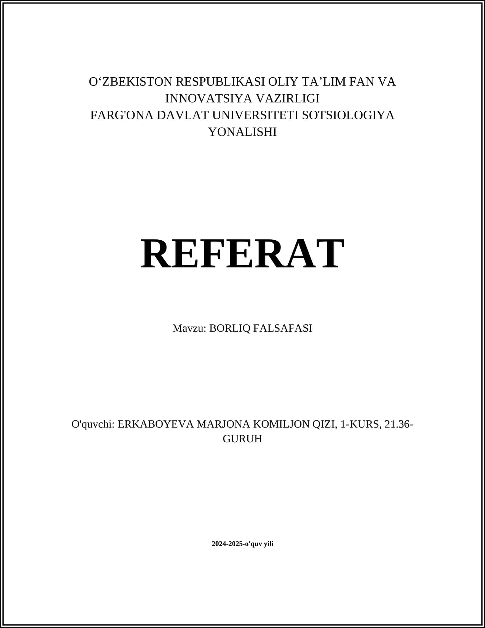 BORLIQ FALSAFASI
