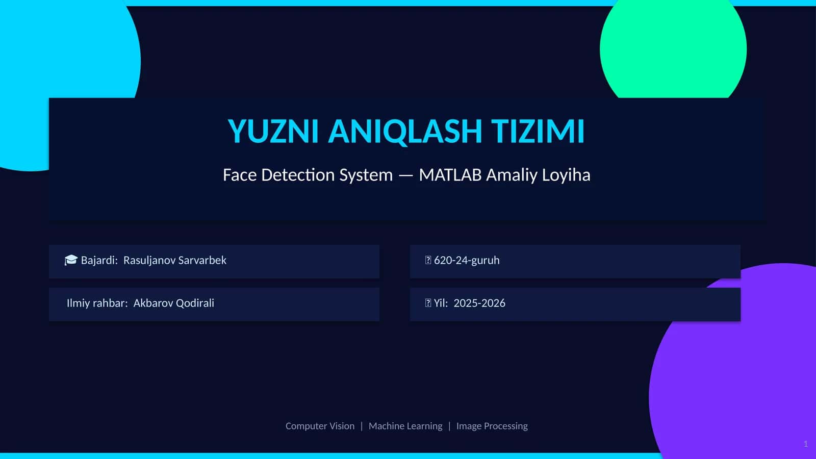 YUZNI ANIQLASH TIZIMI Face Detection System — MATLAB Amaliy Loyiha