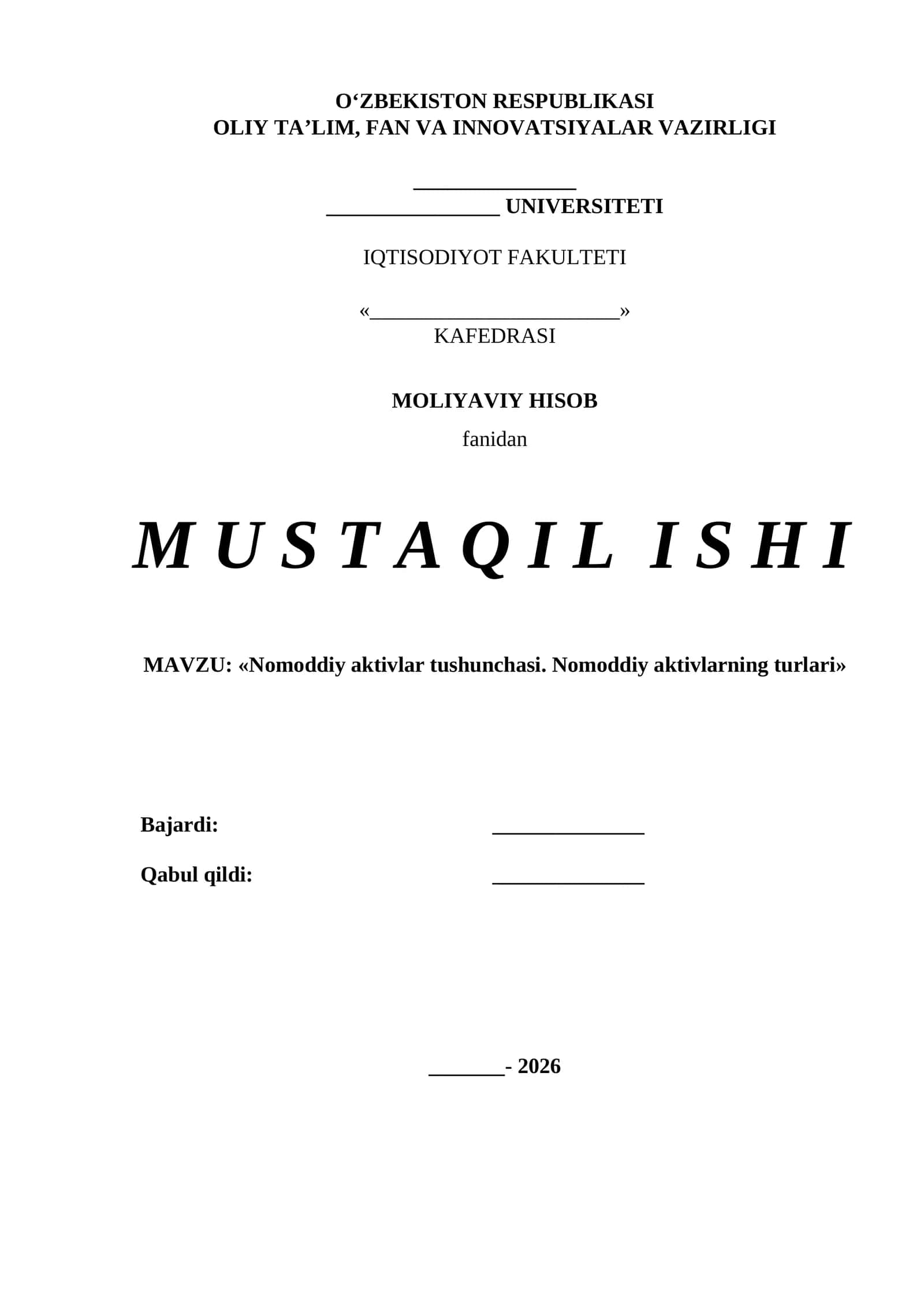 Nomoddiy aktivlar tushunchasi. Nomoddiy aktivlarning turlari