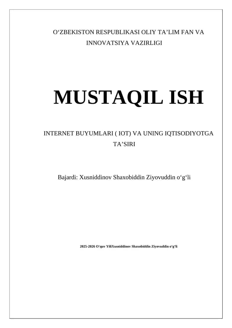 Internet Buyumlari (IoT) va uning iqtisodiyotga ta'siri