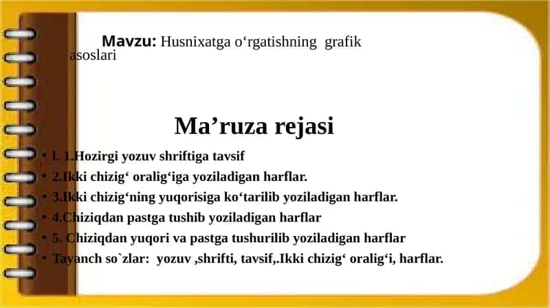 Husnixatga o‘rgatishning grafik asoslari