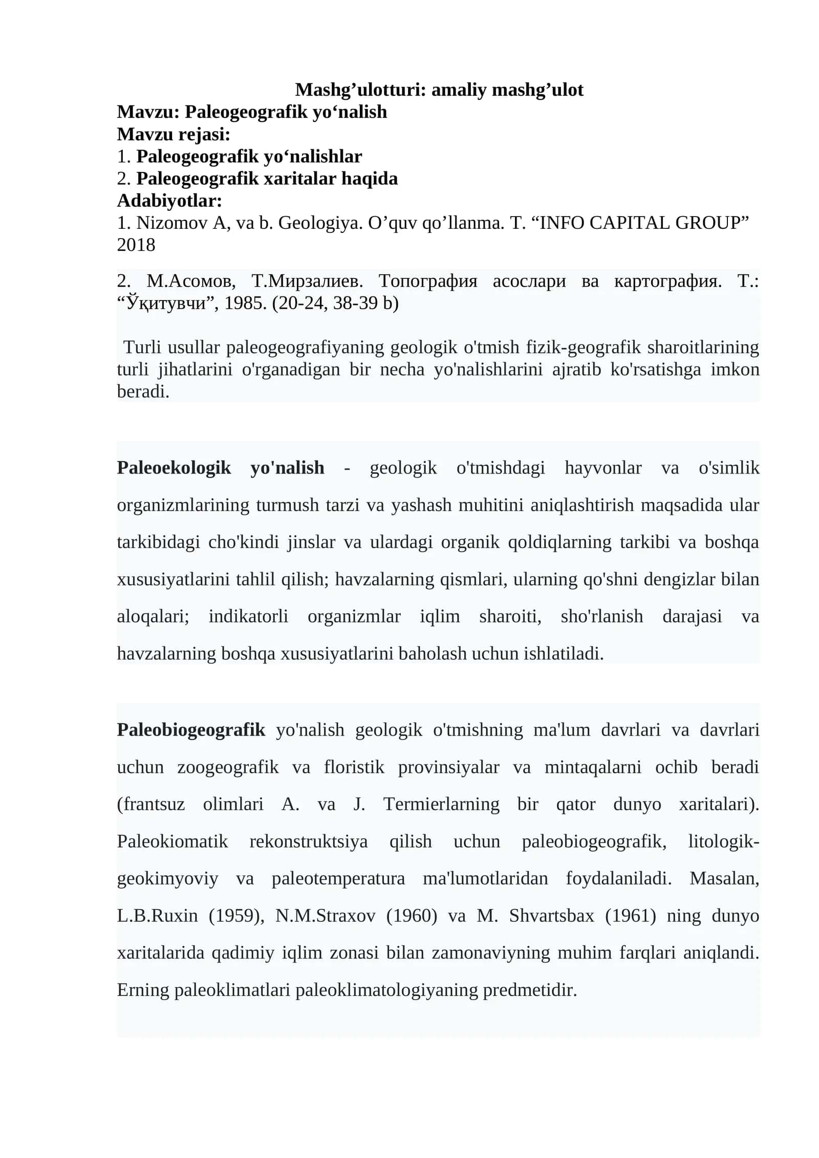 Paleogeografik yo‘nalish