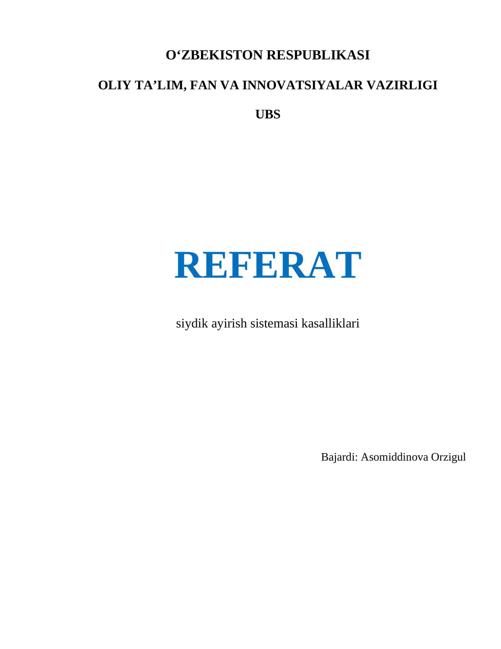 REFERAT siydik ayirish sistemasi kasalliklari