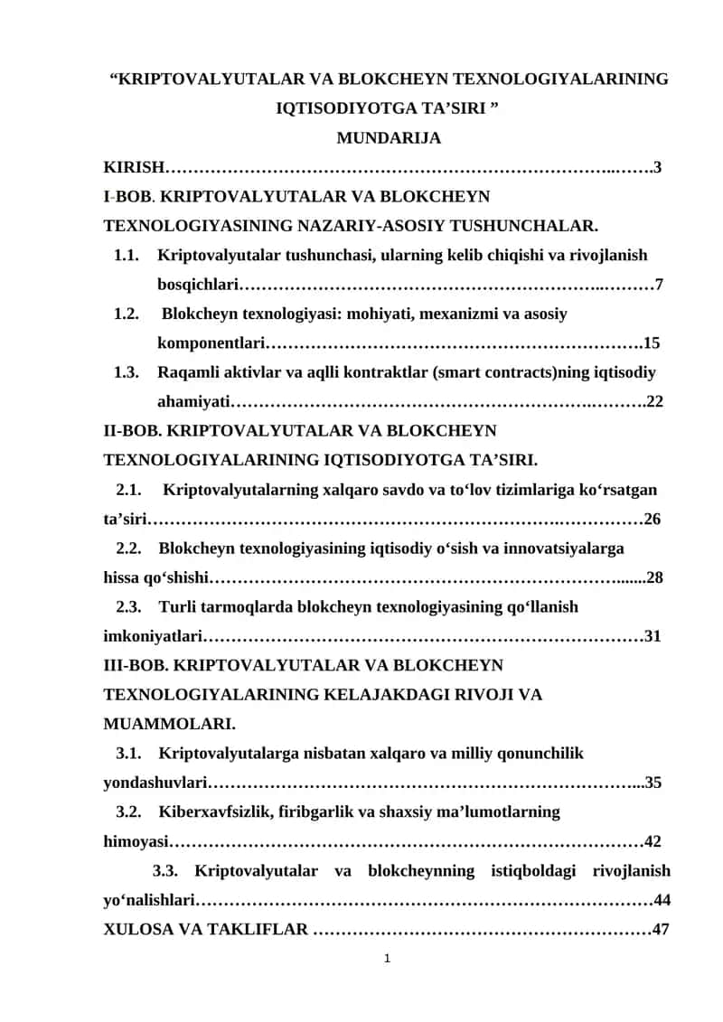KRIPTOVALYUTALAR VA BLOKCHEYN TEXNOLOGIYALARINING IQTISODIYOTGA TA’SIRI