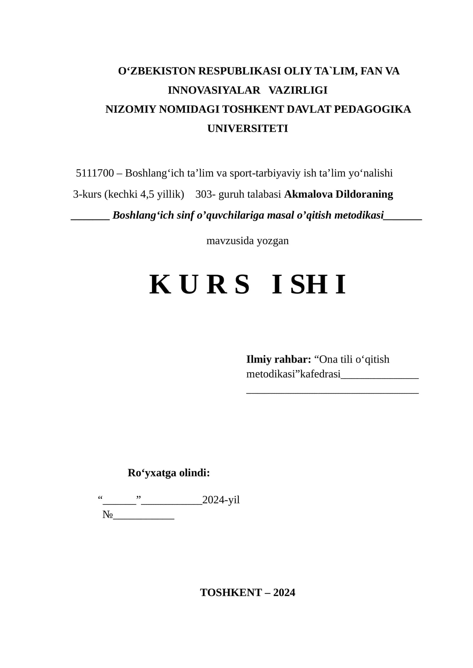 Boshlang‘ich sinf o’quvchilariga masal o’qitish metodikasi
