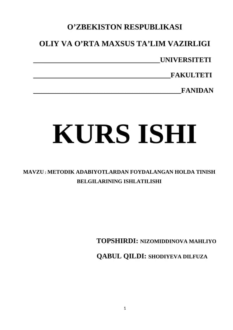 METODIK ADABIYOTLARDAN FOYDALANGAN HOLDA TINISH BELGILARINING ISHLATILISHI