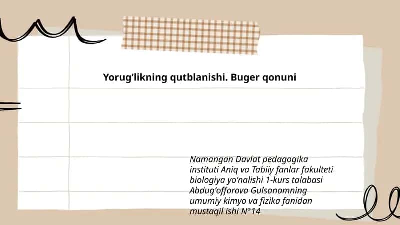 Yorugʻlikning qutblanishi. Buger qonuni
