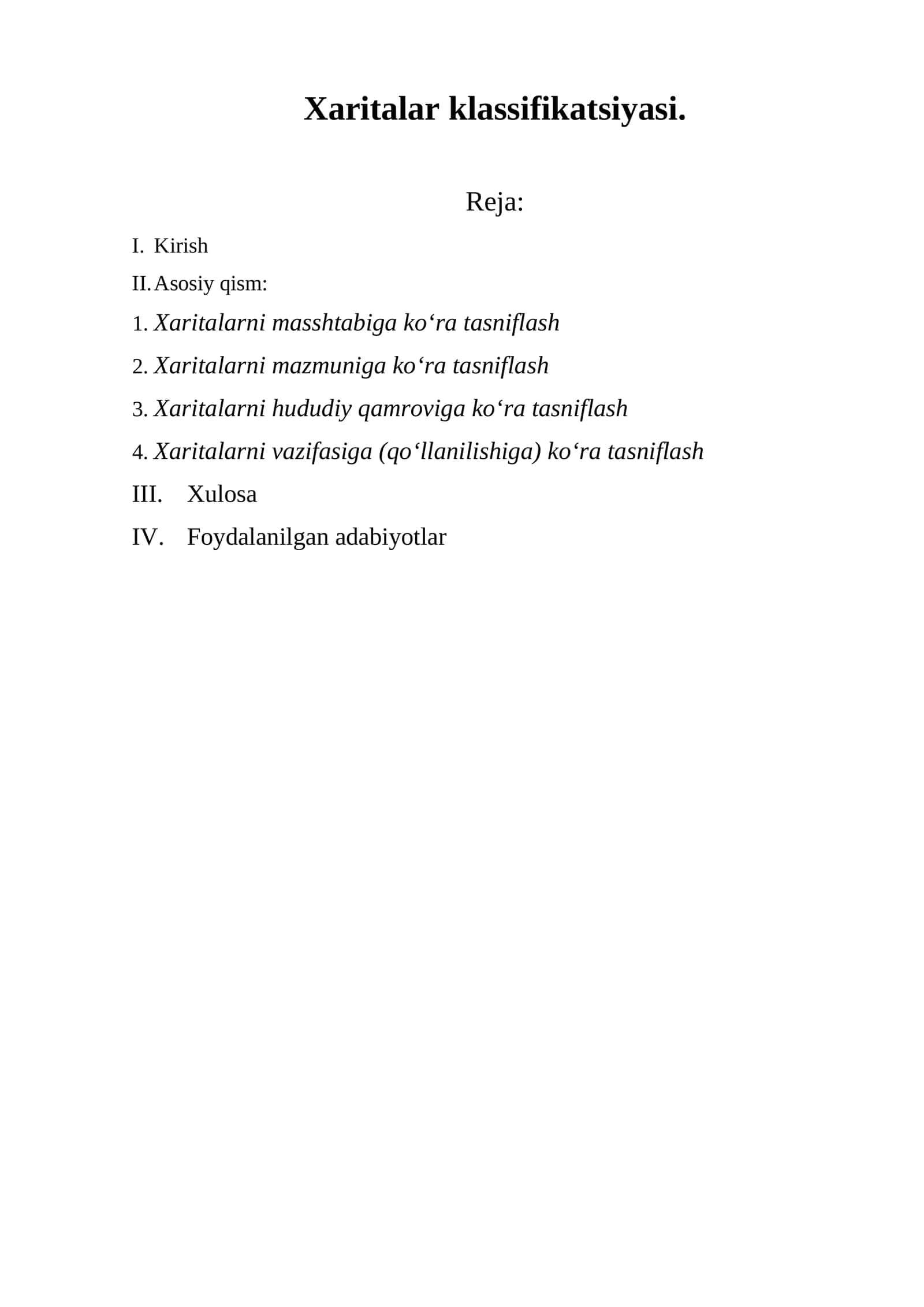 Xaritalar klassifikatsiyasi