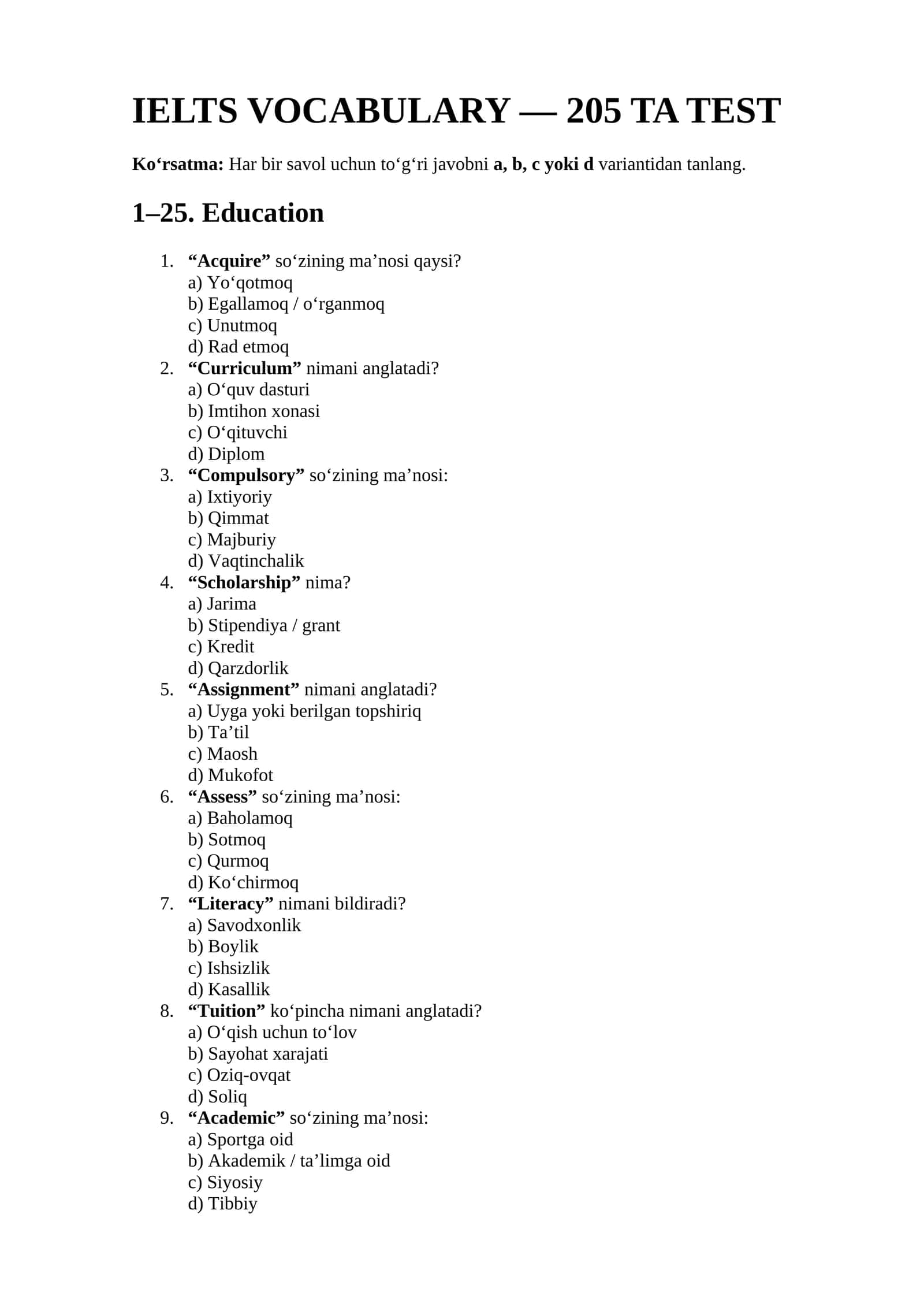 IELTS VOCABULARY — 200 _ TA TEST