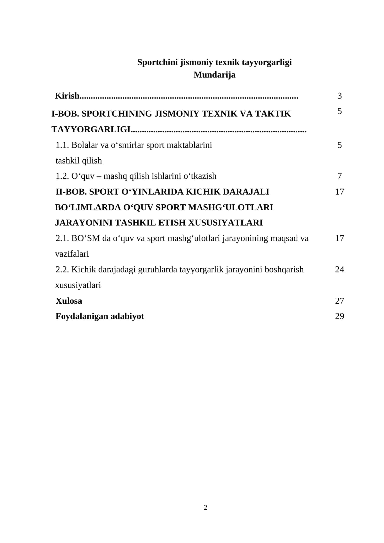 SPORTCHINING JISMONIY TEXNIK TAYYORGARLIGI