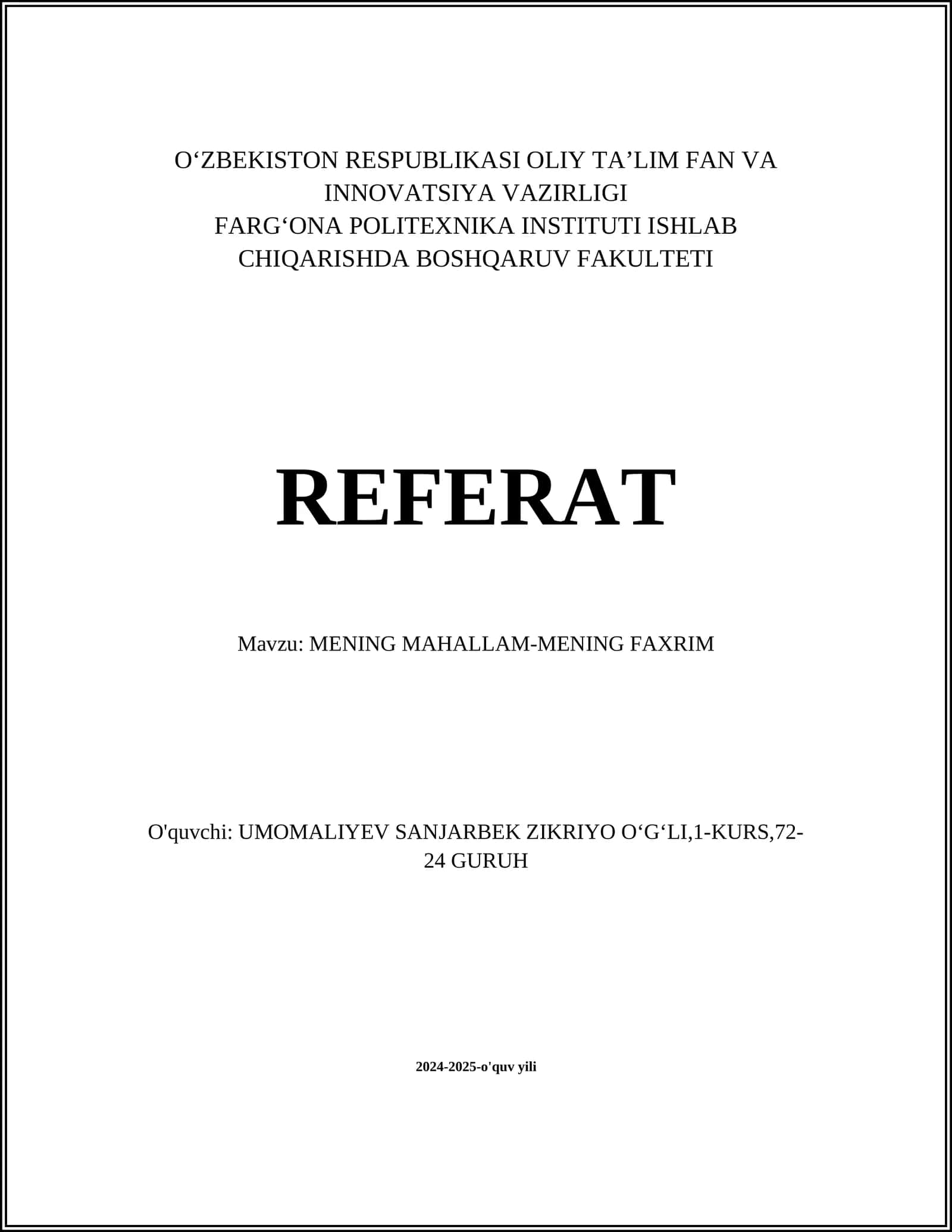 MENING MAHALLAM-MENING FAXRIM