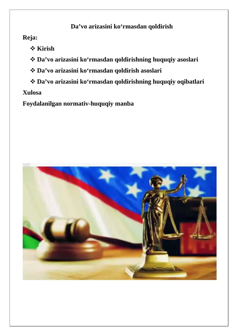 Da’vo arizasini ko‘rmasdan qoldirish