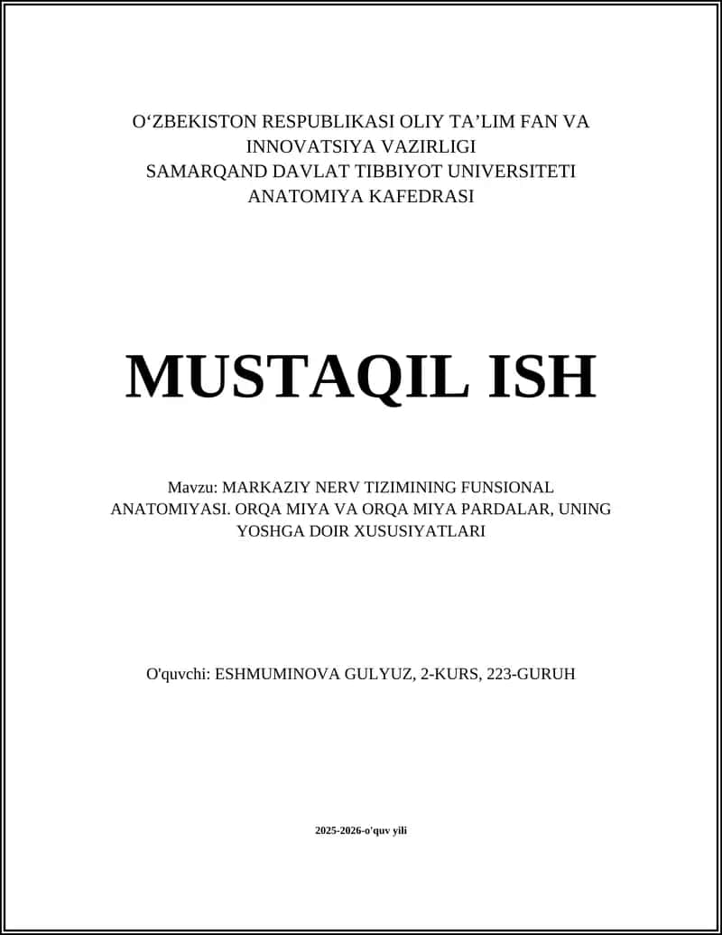 MARKAZIY NERV TIZIMINING FUNSIONAL ANATOMIYASI