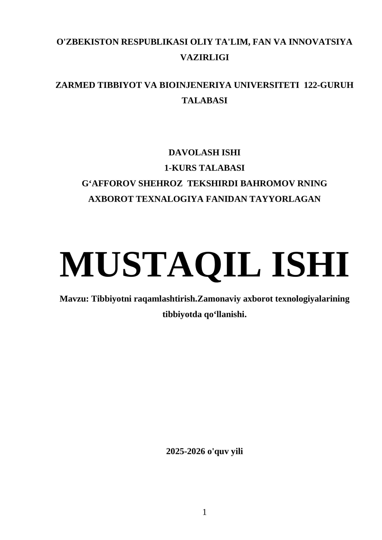 Tibbiyotni raqamlashtirish