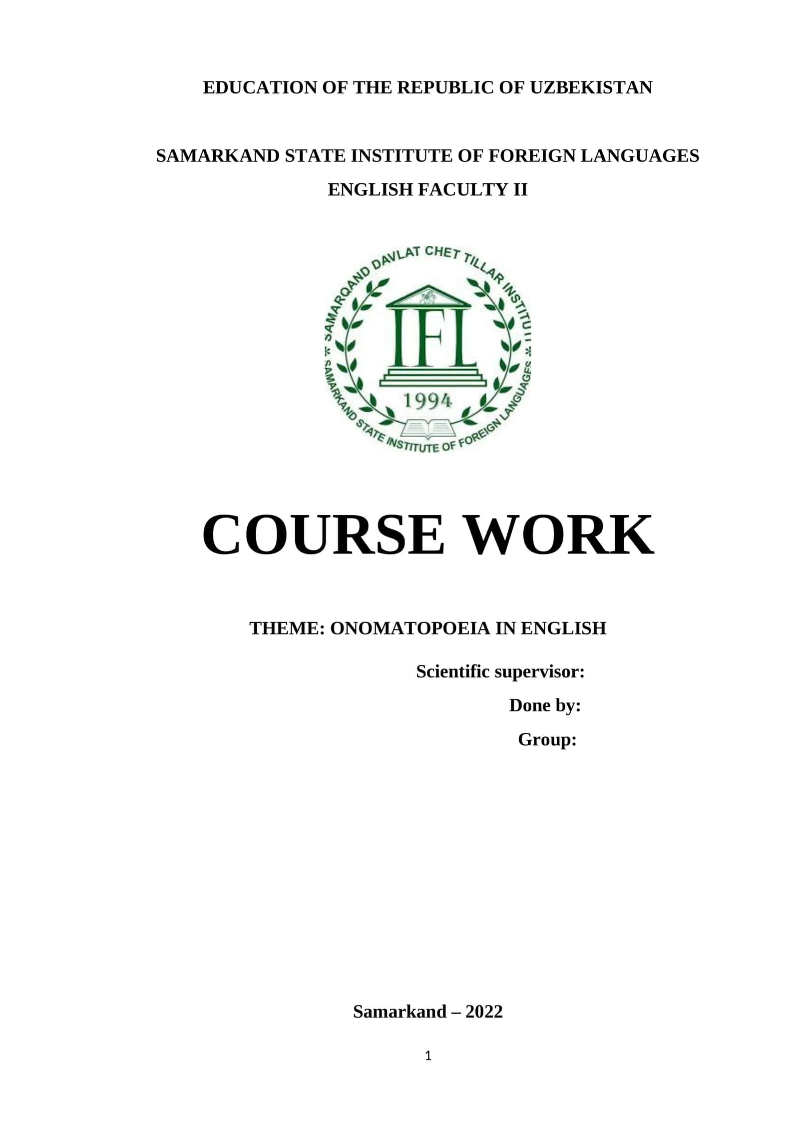 COURSE WORK: ONOMATOPOEIA IN ENGLISH