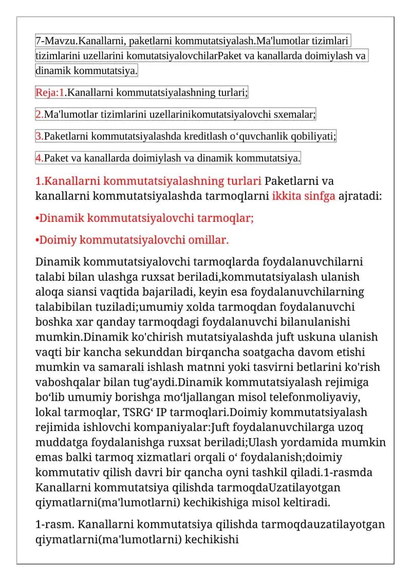 Kanallarni, paketlarni kommutatsiyalash