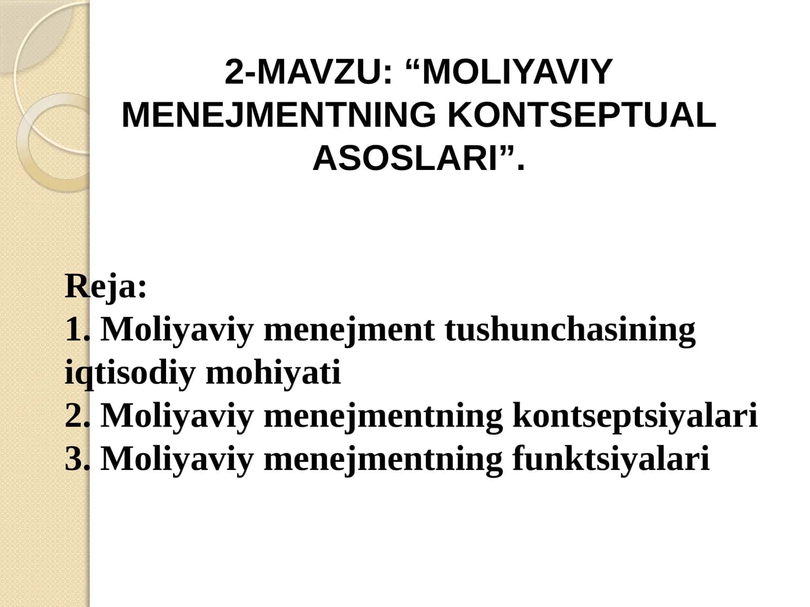 "Moliyaviy menejmentning kontseptual asoslari"
