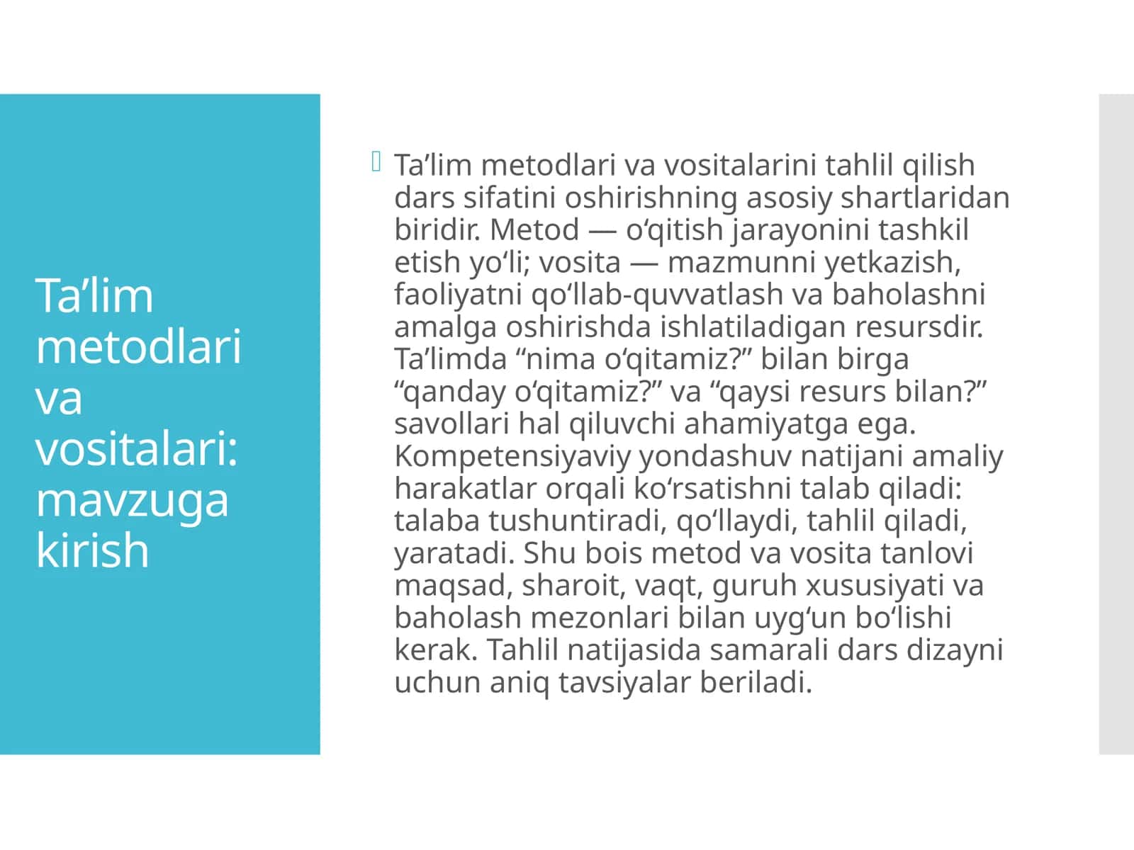 Ta’lim metodlari va vositalari