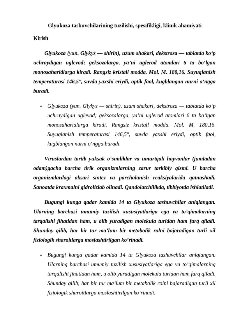 Glyukoza tashuvchilari