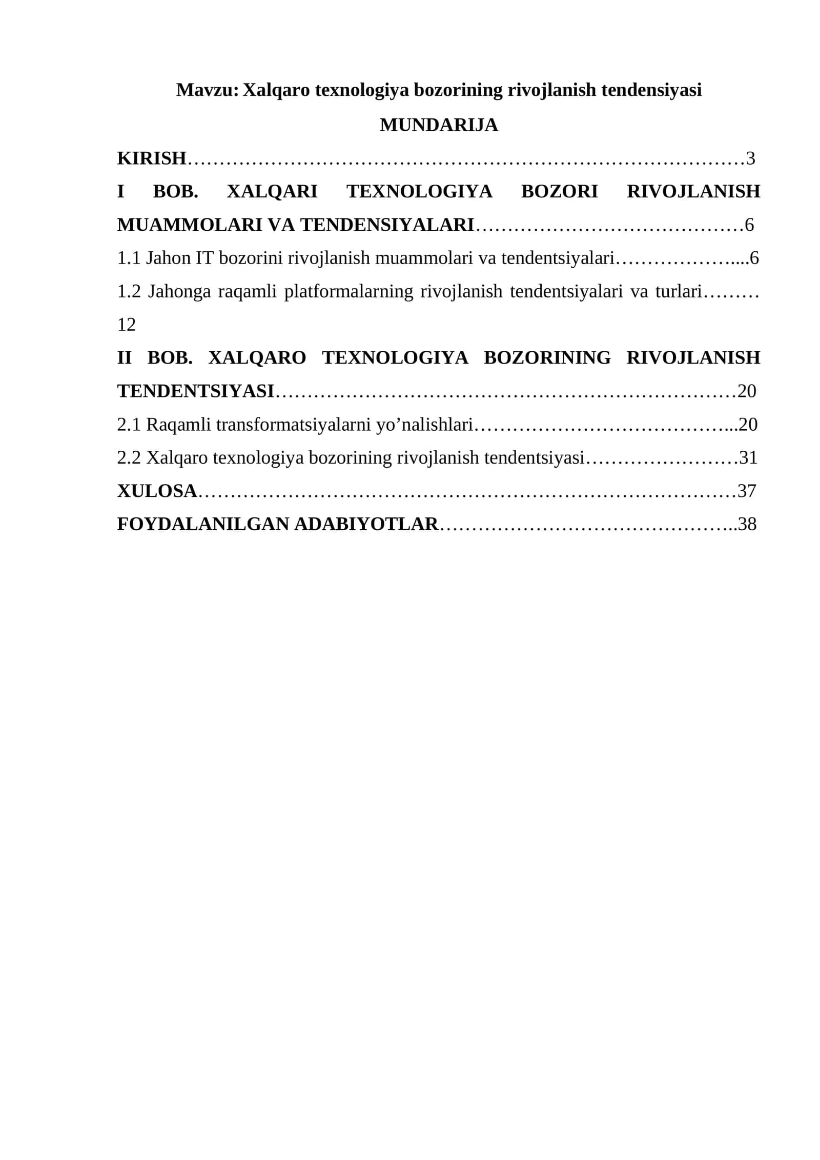 Xalqaro texnologiya bozorining rivojlanish tendensiyasi