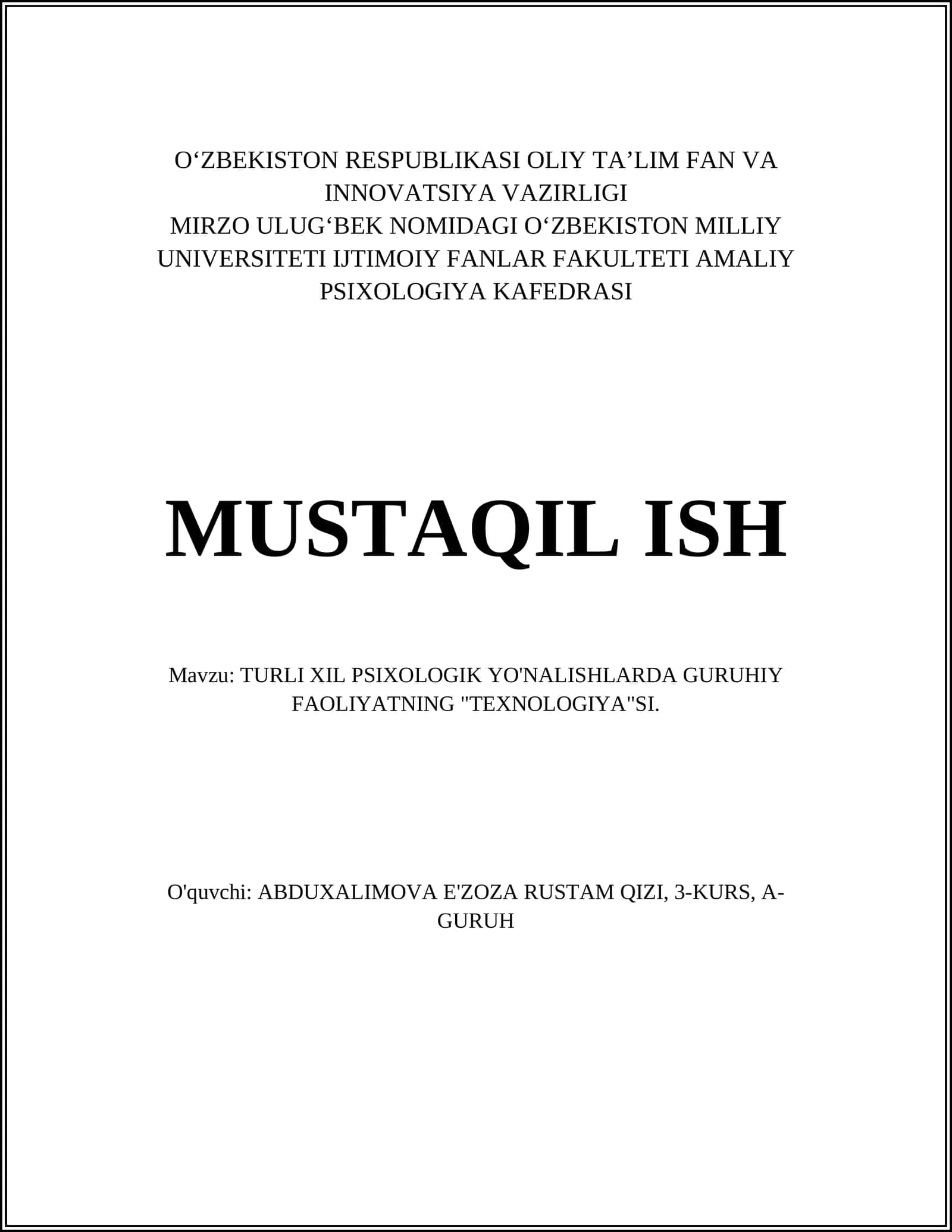 Kognitiv-xulq-atvor yo'nalishida guruhiy faoliyat texnologiyasi