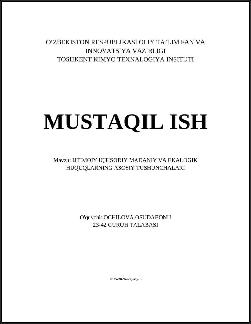 IJTIMOIY IQTISODIY MADANIY VA EKALOGIK HUQUQLARNING ASOSIY TUSHUNCHALARI