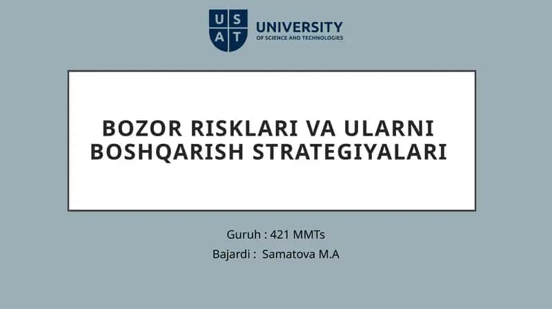 Bozor risklari va ularniboshqarish strategiyalari