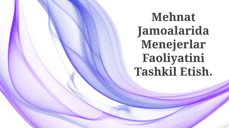 Mehnat Jamoalarida Menejerlar Faoliyatini Tashkil Etish