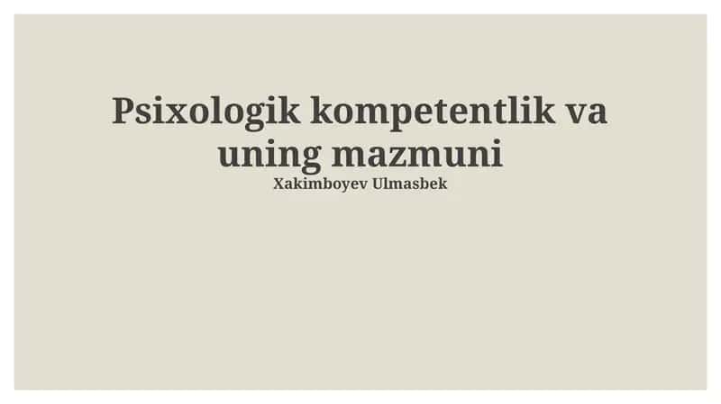 Psixologik kompetentlik va uning mazmuni