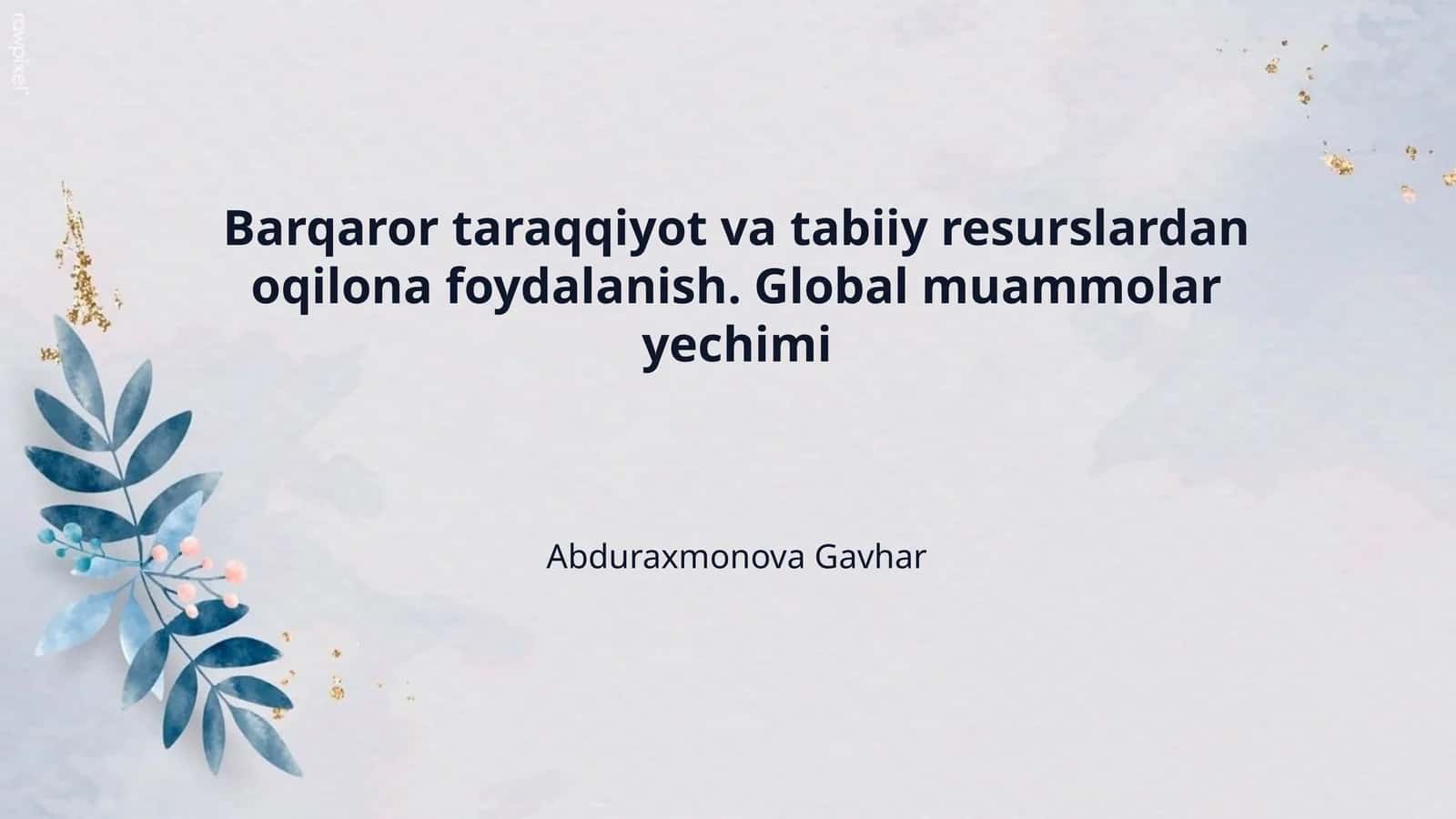 Barqaror taraqqiyot va tabiiy resurslardan oqilona foydalanish. Global muammolar yechimi