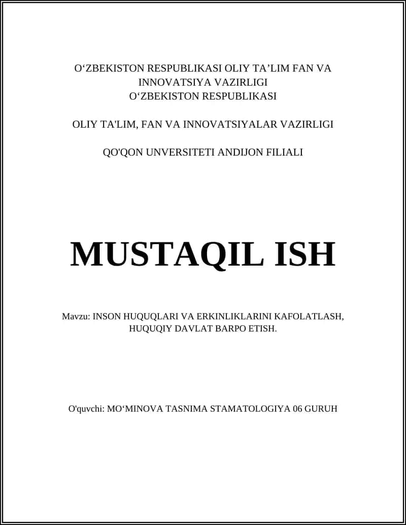 INSON HUQUQLARI VA ERKINLIKLARINI KAFOLATLASH, HUQUQIY DAVLAT BARPO ETISH