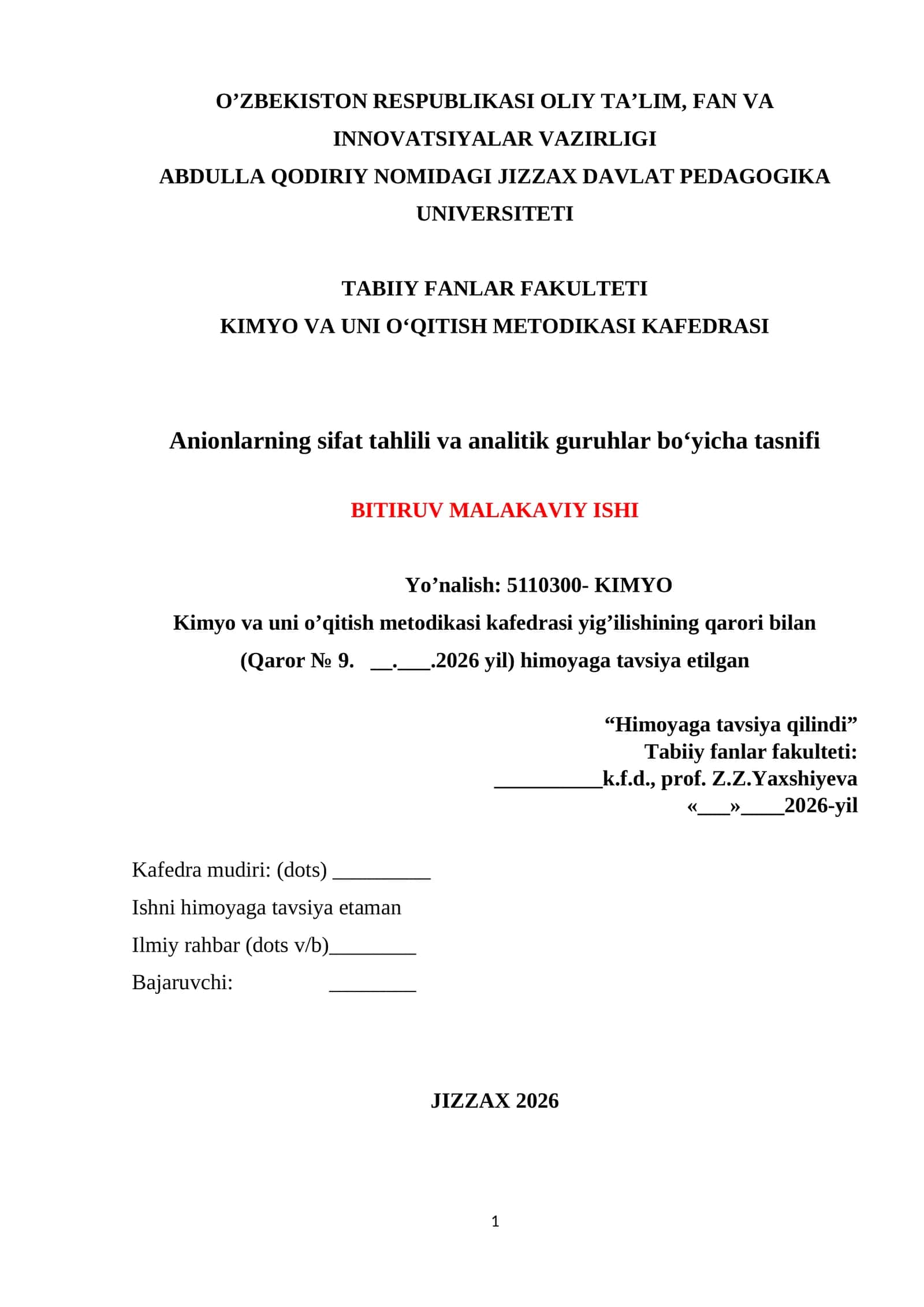 Anionlarning sifat tahlili va analitik guruhlar bo‘yicha tasnifi