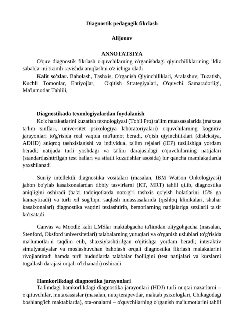 Diagnostik pedagogik fikrlash